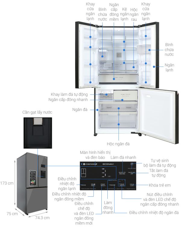 Tủ lạnh Panasonic Inverter 495 lít Multi Door PRIME+ Edition NR-CW530XMMV