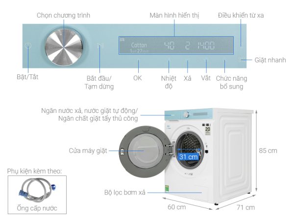 Máy giặt sấy Samsung giặt 14 kg - sấy 8 kg WD14BB944DGMSV Bespoke AI Inverter