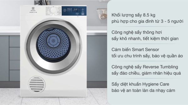 Máy sấy thông hơi Electrolux 8.5 kg EDS854J3WB  UltimateCare