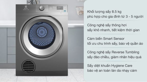 Máy sấy thông hơi Electrolux 8.5 kg EDS854N3SB UltimateCare
