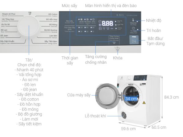 Máy sấy thông hơi Electrolux 8.5 kg EDV854J3WB UltimateCare