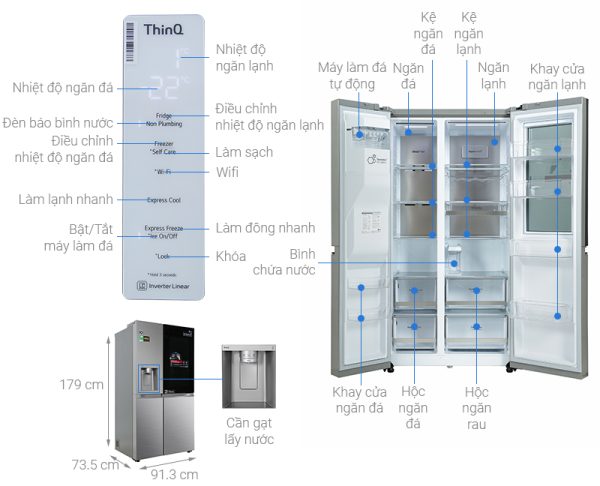 Tủ lạnh LG Inverter 635 lít Side By Side GR-X257JS