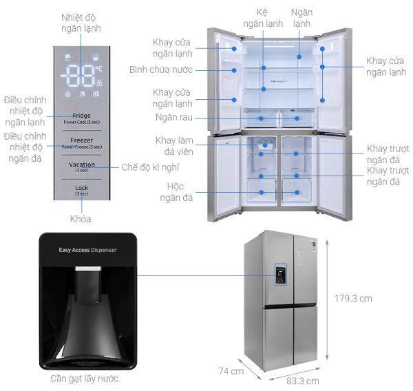 Tủ lạnh Samsung Inverter 488 lít Multi Door RF48A4010M9SV