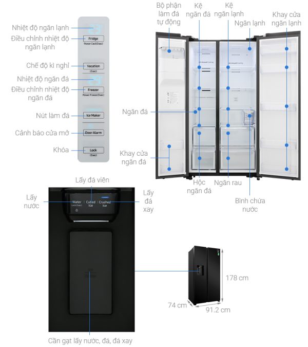 Tủ lạnh Samsung Inverter 635 lít Side By Side RS64R53012CSV