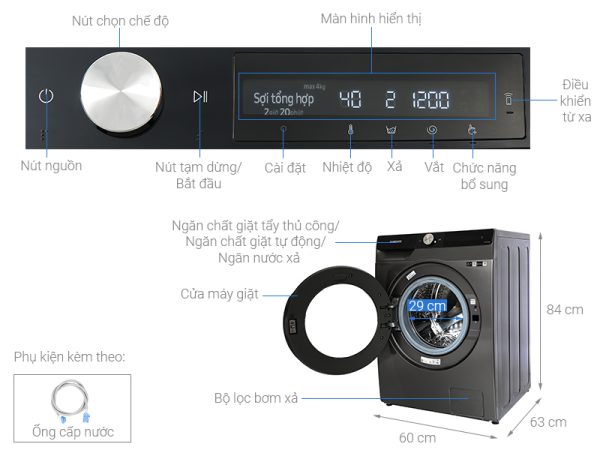 Máy giặt sấy Samsung giặt 11 kg - sấy 7 kg WD11T734DBXSV AI Ecobubble Inverter