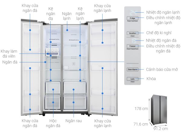 Tủ lạnh Samsung Inverter 655 lít Side By Side RS62R5001M9SV