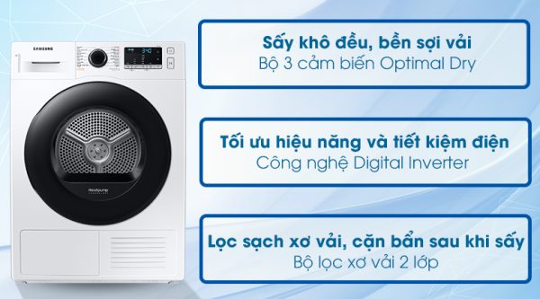 Máy sấy bơm nhiệt Samsung 9 kg DV90TA240AESV