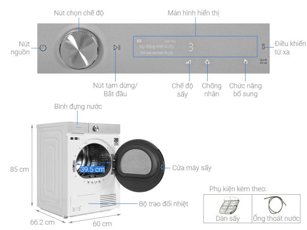Máy sấy bơm nhiệt Samsung  9 kg DV90BB9440GHSV Bespoke AI