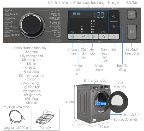 Máy sấy bơm nhiệt Samsung 9 kg DV90TA240AXSV