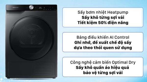 Máy sấy bơm nhiệt Samsung 9 Kg DV90T7240BBSV
