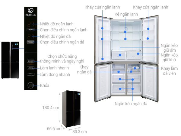 Tủ lạnh Aqua Inverter 456 lít Multi Door AQR-IG525AM GB