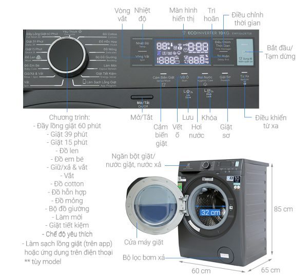 Máy giặt Electrolux 10 kg EWF1042R7SB UltimateCare 700 Inverter