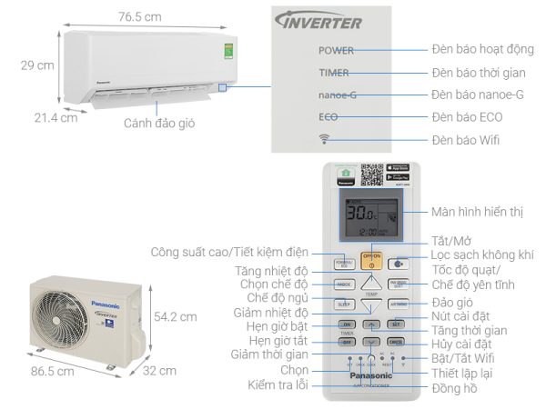 Điều hòa Panasonic Inverter CUCS-PU12AKH-8 12000 BTU 2024