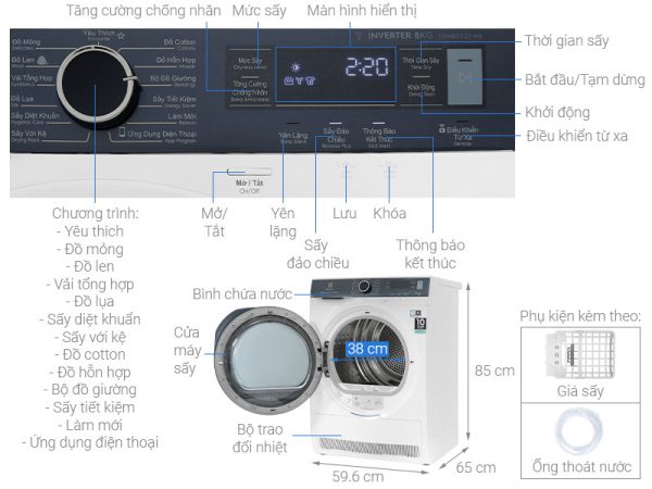 Máy sấy bơm nhiệt Electrolux 8 kg EDH803Q7WB UltimateCare