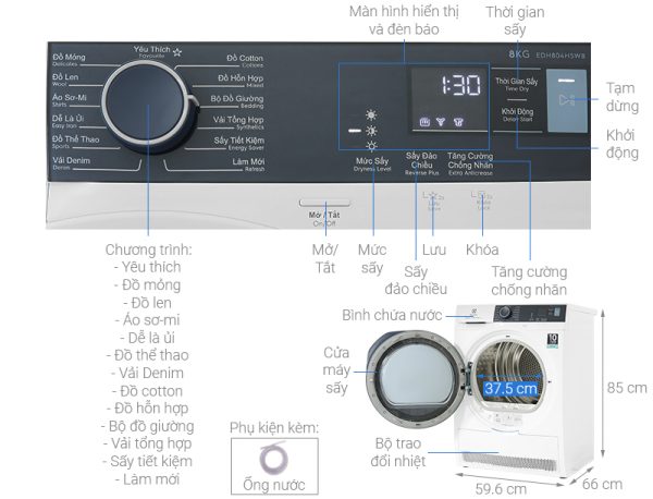 Máy sấy bơm nhiệt Electrolux 8 kg EDH804H5WB UltimateCare