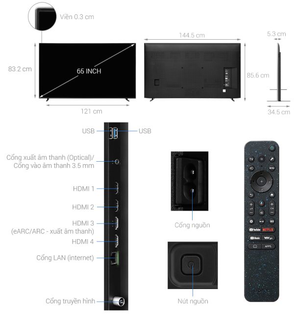 Google Tivi QLED Mini 65 inch K-65XR70 LED Sony 4K