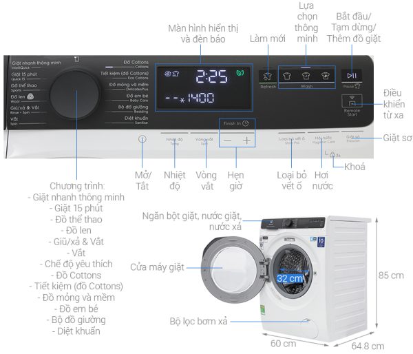 Máy giặt Electrolux 10 kg EWF1043R7WC UltimateCare 700 Inverter