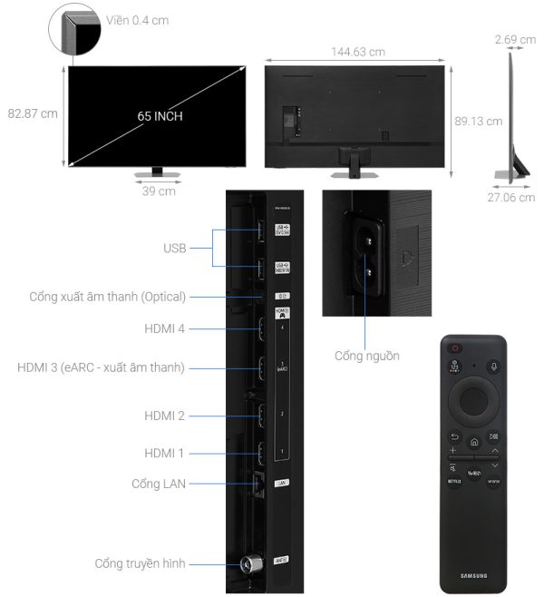 Smart Tivi Neo QLED Samsung AI 4K 65 inch QA65QN90D