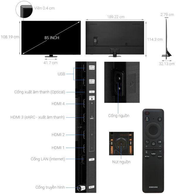 Smart Tivi Neo QLED Samsung AI 4K 85 inch QA85QN90D