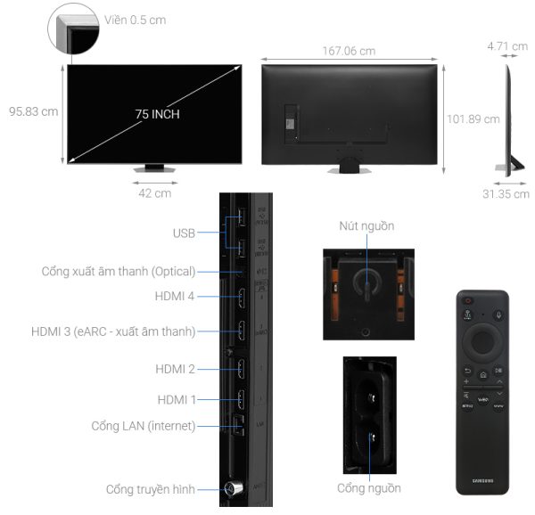 Smart Tivi QLED Samsung AI 4K 75 inch QA75Q80D